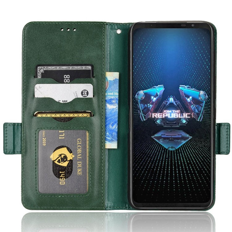 For Asus ROG Phone 5 Full Protection Triangle Pattern Imprinted Stand PU Leather Cover Flip Wallet Case with Strap - Green