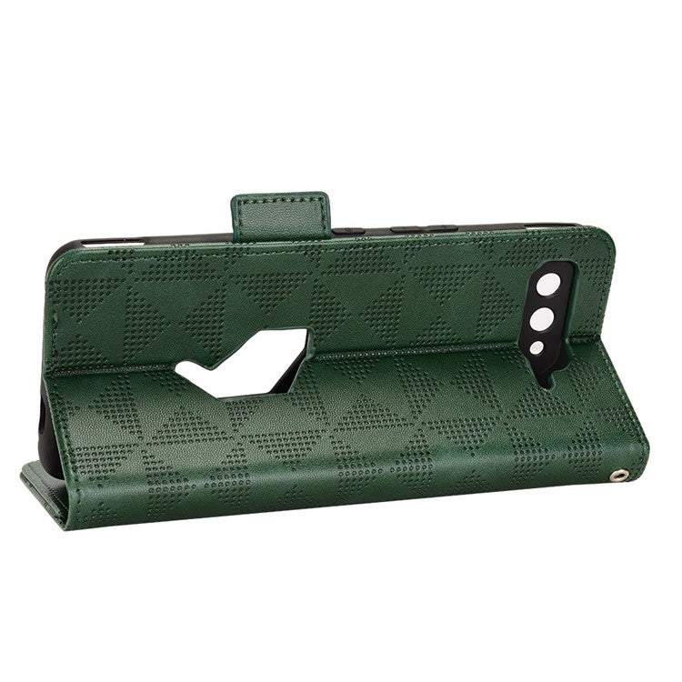 For Asus ROG Phone 5 Full Protection Triangle Pattern Imprinted Stand PU Leather Cover Flip Wallet Case with Strap - Green