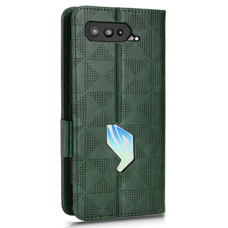 For Asus ROG Phone 5 Full Protection Triangle Pattern Imprinted Stand PU Leather Cover Flip Wallet Case with Strap - Green
