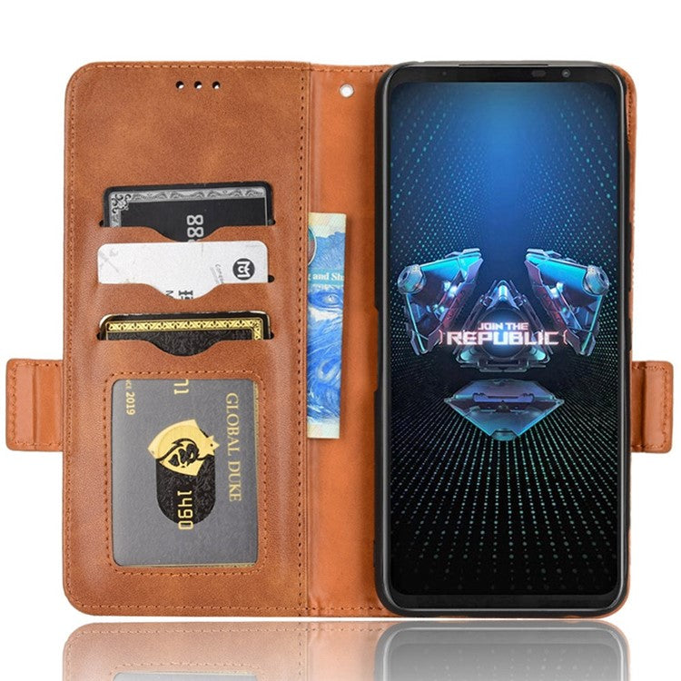 For Asus ROG Phone 5 Full Protection Triangle Pattern Imprinted Stand PU Leather Cover Flip Wallet Case with Strap - Brown