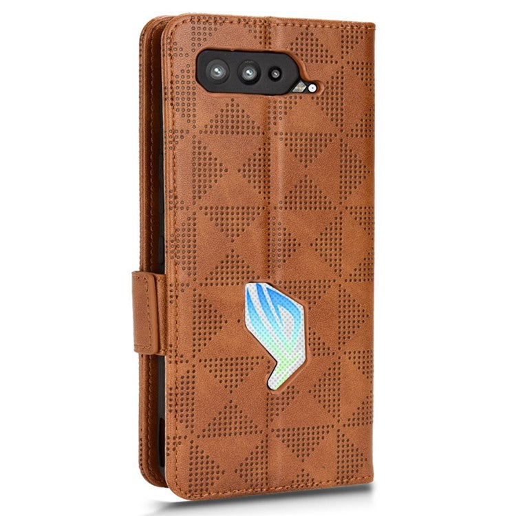 For Asus ROG Phone 5 Full Protection Triangle Pattern Imprinted Stand PU Leather Cover Flip Wallet Case with Strap - Brown