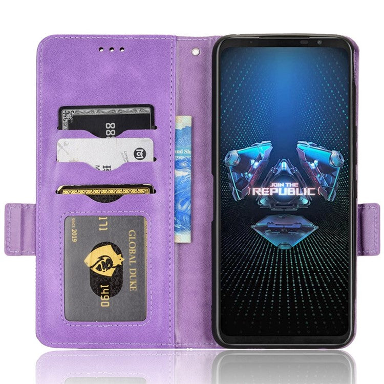 For Asus ROG Phone 5 Full Protection Triangle Pattern Imprinted Stand PU Leather Cover Flip Wallet Case with Strap - Purple