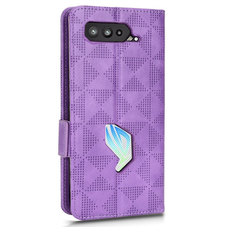 For Asus ROG Phone 5 Full Protection Triangle Pattern Imprinted Stand PU Leather Cover Flip Wallet Case with Strap - Purple