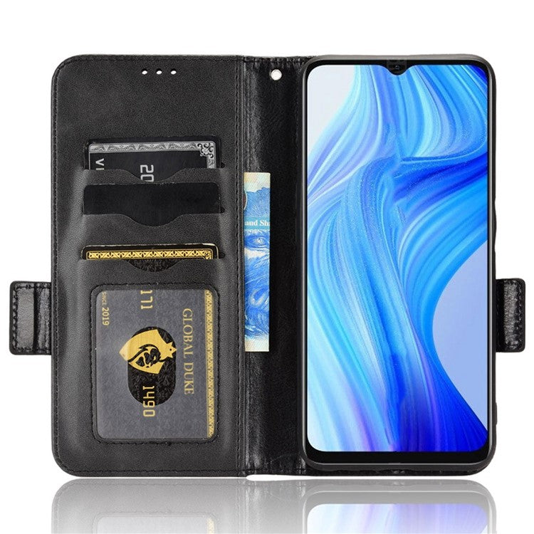 Phone Case for Realme V20 5G, Triangle Pattern Imprinted Flip Wallet Stand PU Leather Cover with Strap - Black