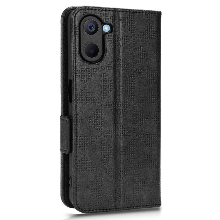 Phone Case for Realme V20 5G, Triangle Pattern Imprinted Flip Wallet Stand PU Leather Cover with Strap - Black