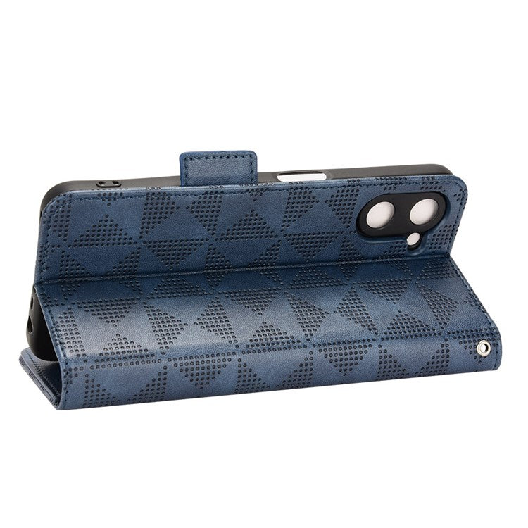 Phone Case for Realme V20 5G, Triangle Pattern Imprinted Flip Wallet Stand PU Leather Cover with Strap - Blue