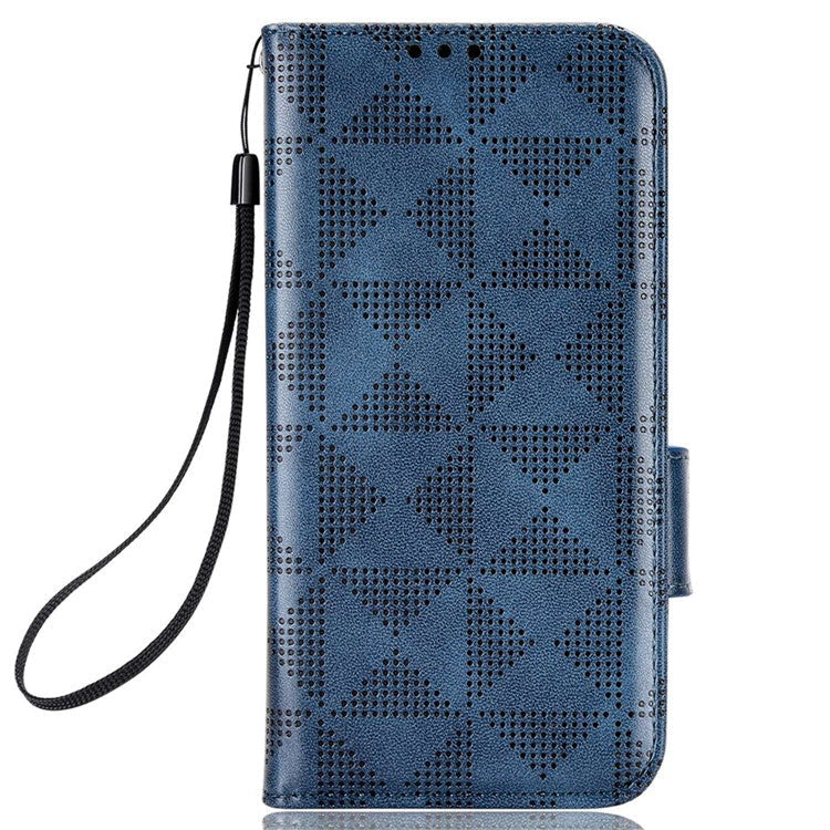 Phone Case for Realme V20 5G, Triangle Pattern Imprinted Flip Wallet Stand PU Leather Cover with Strap - Blue