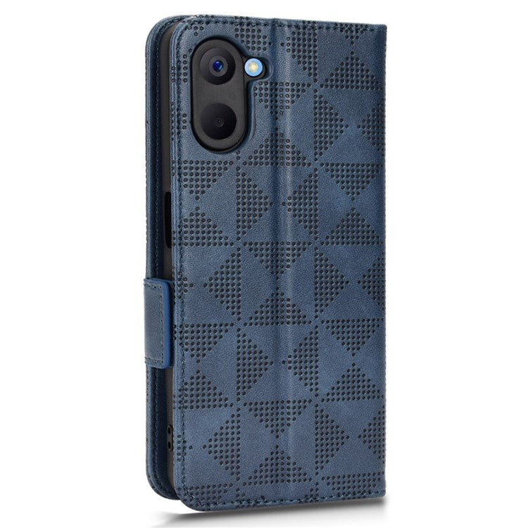 Phone Case for Realme V20 5G, Triangle Pattern Imprinted Flip Wallet Stand PU Leather Cover with Strap - Blue