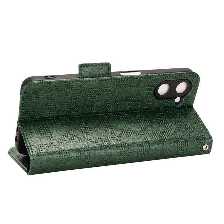 Phone Case for Realme V20 5G, Triangle Pattern Imprinted Flip Wallet Stand PU Leather Cover with Strap - Green