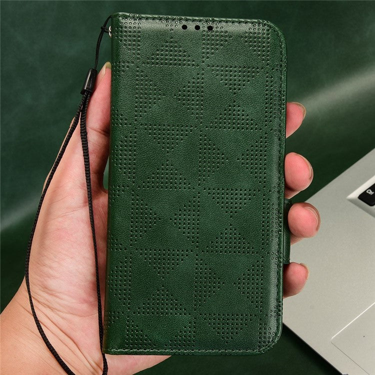 Phone Case for Realme V20 5G, Triangle Pattern Imprinted Flip Wallet Stand PU Leather Cover with Strap - Green