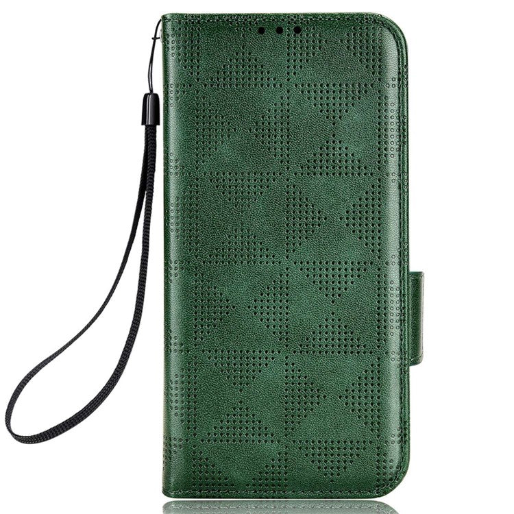 Phone Case for Realme V20 5G, Triangle Pattern Imprinted Flip Wallet Stand PU Leather Cover with Strap - Green