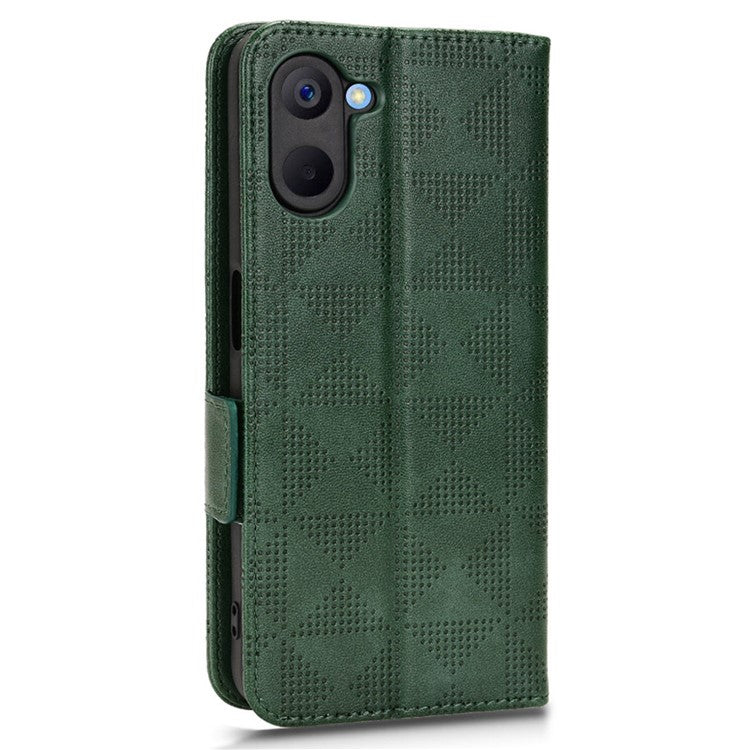 Phone Case for Realme V20 5G, Triangle Pattern Imprinted Flip Wallet Stand PU Leather Cover with Strap - Green