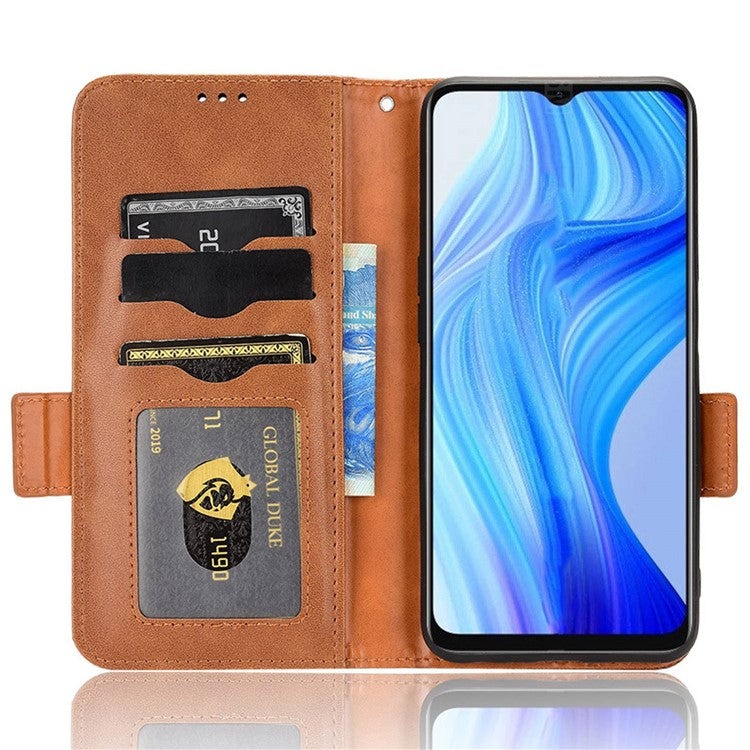 Phone Case for Realme V20 5G, Triangle Pattern Imprinted Flip Wallet Stand PU Leather Cover with Strap - Brown