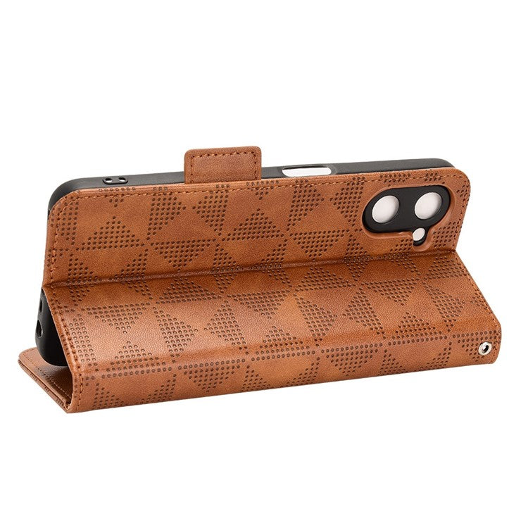 Phone Case for Realme V20 5G, Triangle Pattern Imprinted Flip Wallet Stand PU Leather Cover with Strap - Brown