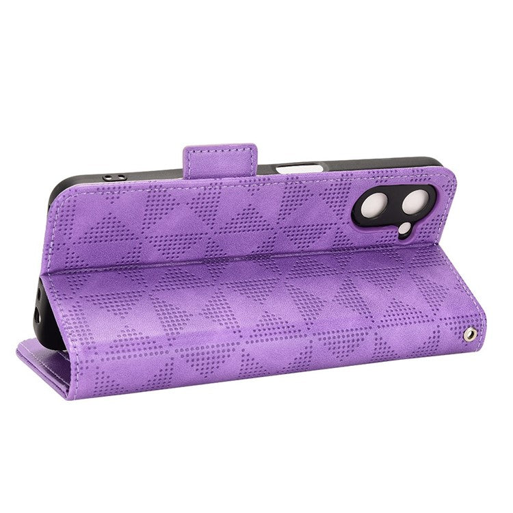 Phone Case for Realme V20 5G, Triangle Pattern Imprinted Flip Wallet Stand PU Leather Cover with Strap - Purple