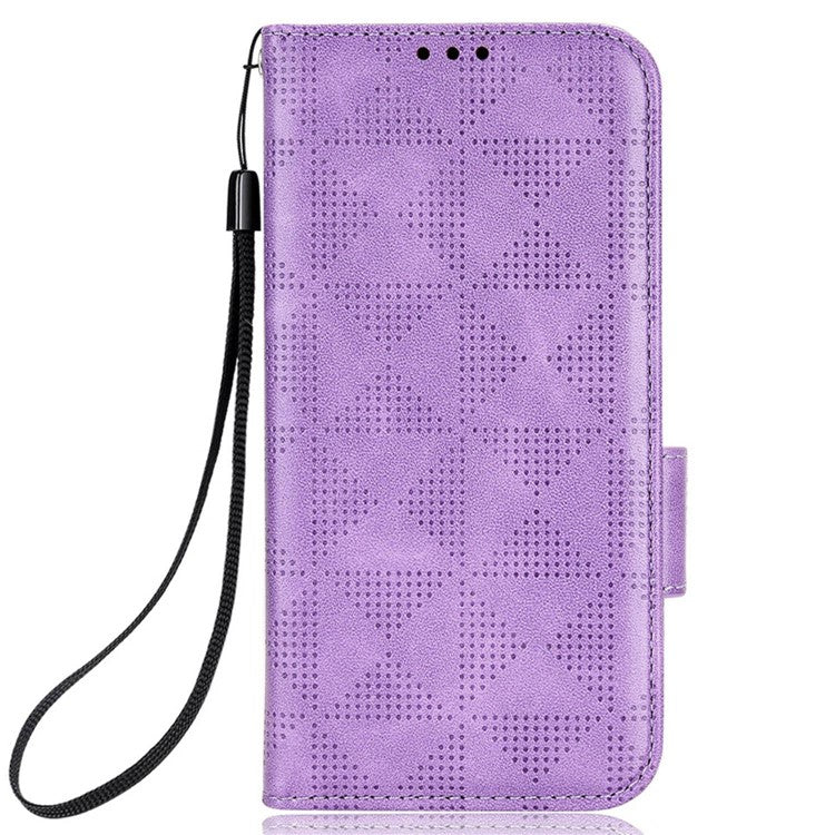 Phone Case for Realme V20 5G, Triangle Pattern Imprinted Flip Wallet Stand PU Leather Cover with Strap - Purple