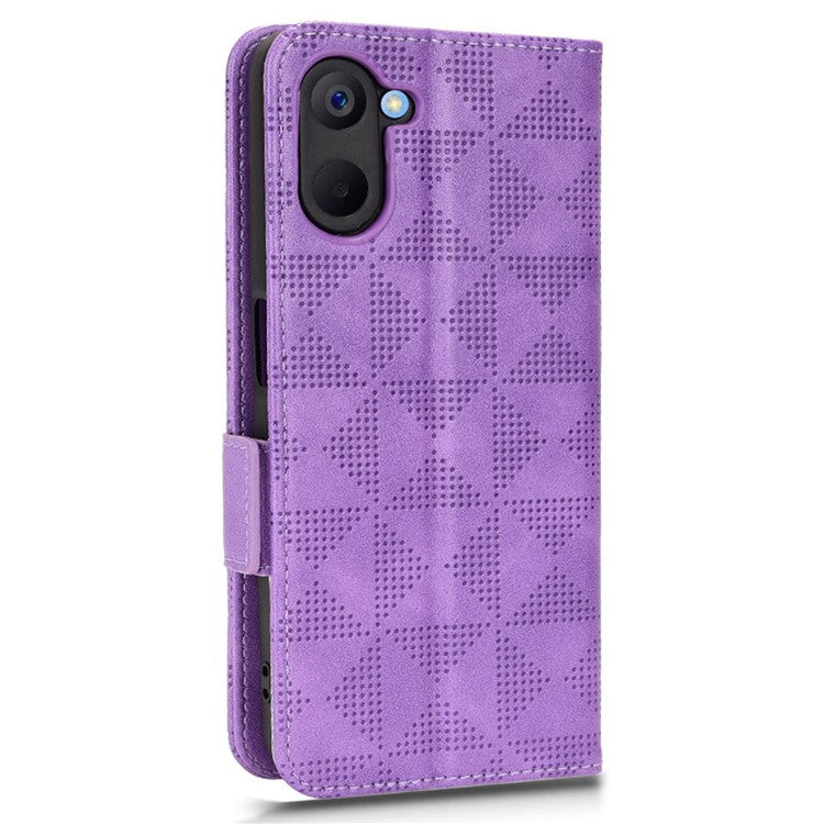 Phone Case for Realme V20 5G, Triangle Pattern Imprinted Flip Wallet Stand PU Leather Cover with Strap - Purple