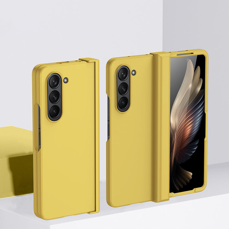 For Samsung Galaxy Z Fold6 5G Case Skin Feel PC Phone Cover with Hinge Protection - Yellow