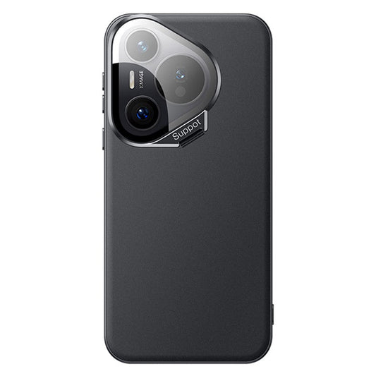For Huawei Pura 70 Magnetic Case Metal Lens Frame Kickstand TPU+PC Anti-drop Phone Cover - Black