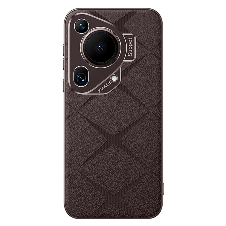 For Huawei Pura 70 Ultra Case with Lens Frame Kickstand PU Leather+TPU+PC Magnetic Phone Cover - Brown