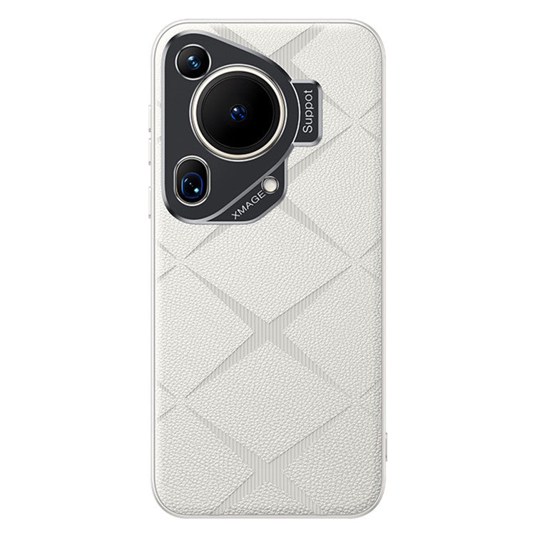 For Huawei Pura 70 Ultra Case with Lens Frame Kickstand PU Leather+TPU+PC Magnetic Phone Cover - White