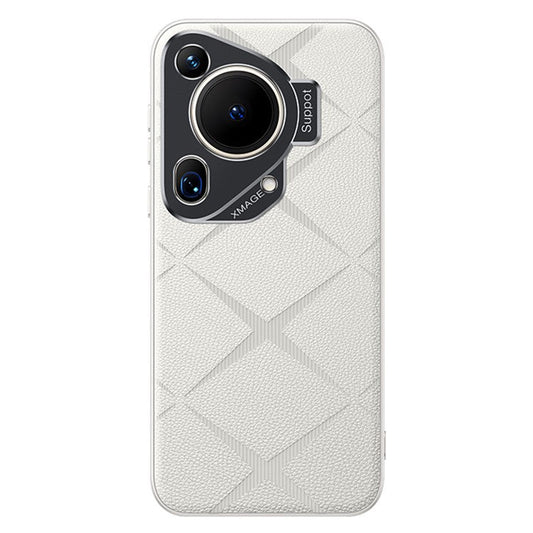 For Huawei Pura 70 Ultra Case with Lens Frame Kickstand PU Leather+TPU+PC Magnetic Phone Cover - White