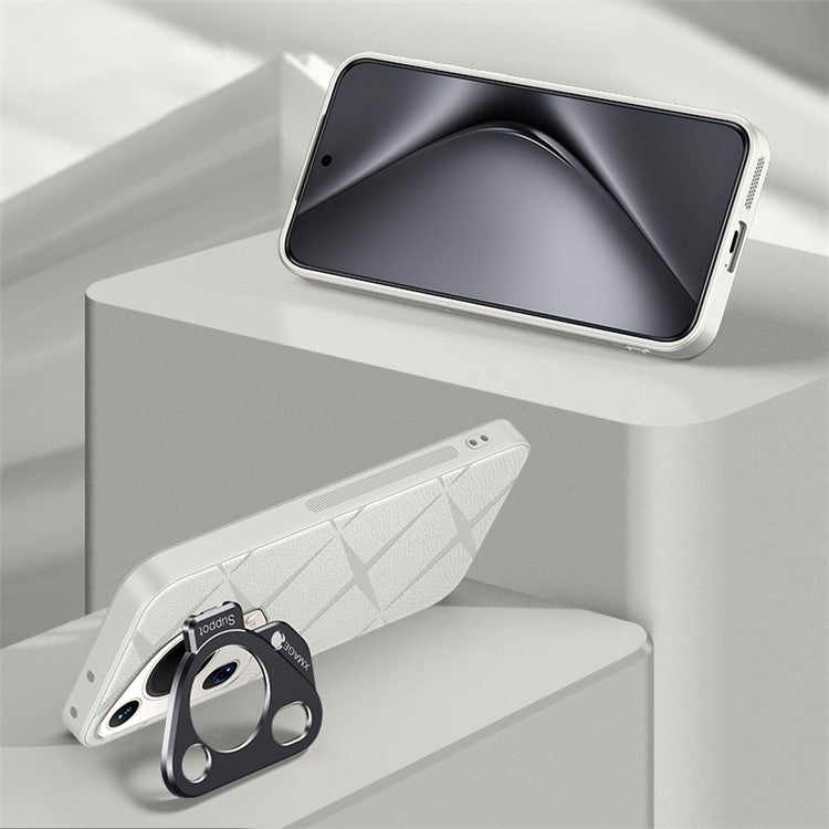 For Huawei Pura 70 Ultra Case with Lens Frame Kickstand PU Leather+TPU+PC Magnetic Phone Cover - White