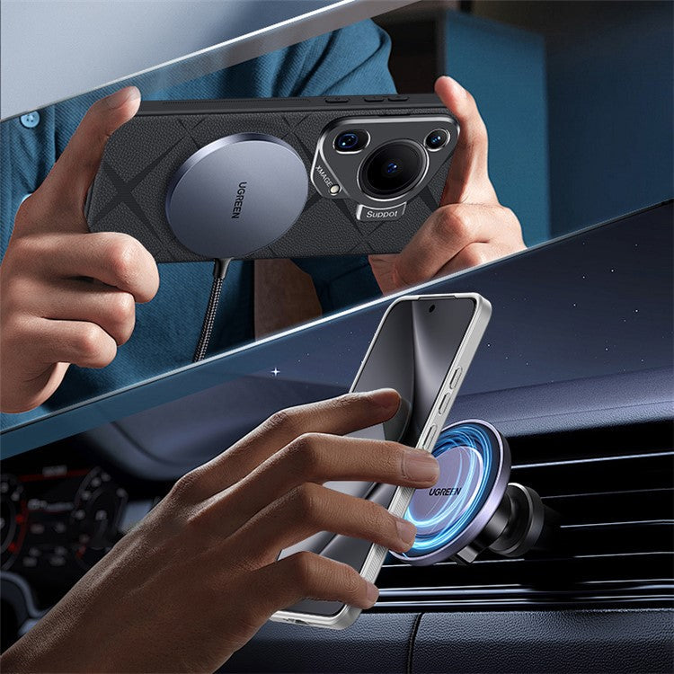 For Huawei Pura 70 Ultra Case with Lens Frame Kickstand PU Leather+TPU+PC Magnetic Phone Cover - White