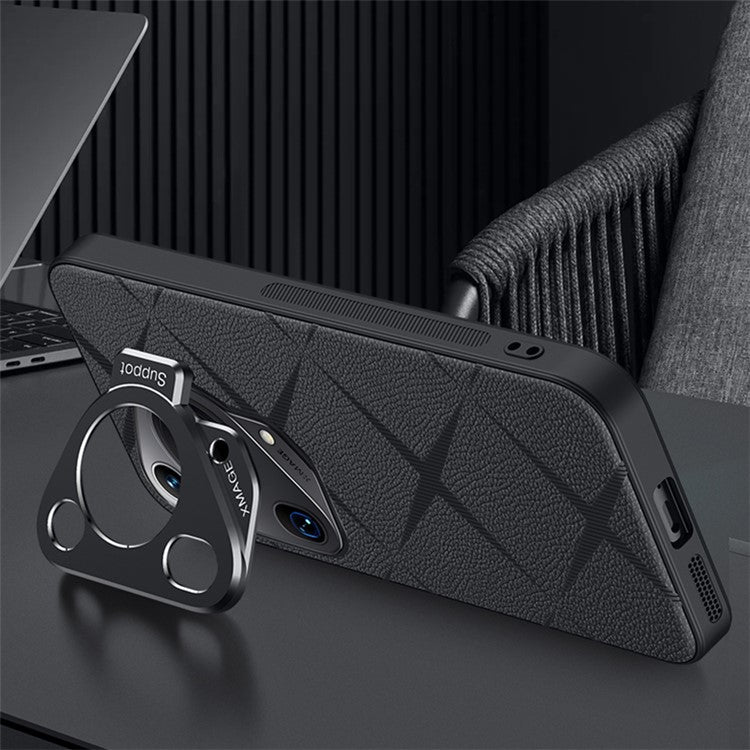 For Huawei Pura 70 Ultra Case with Lens Frame Kickstand PU Leather+TPU+PC Magnetic Phone Cover - White