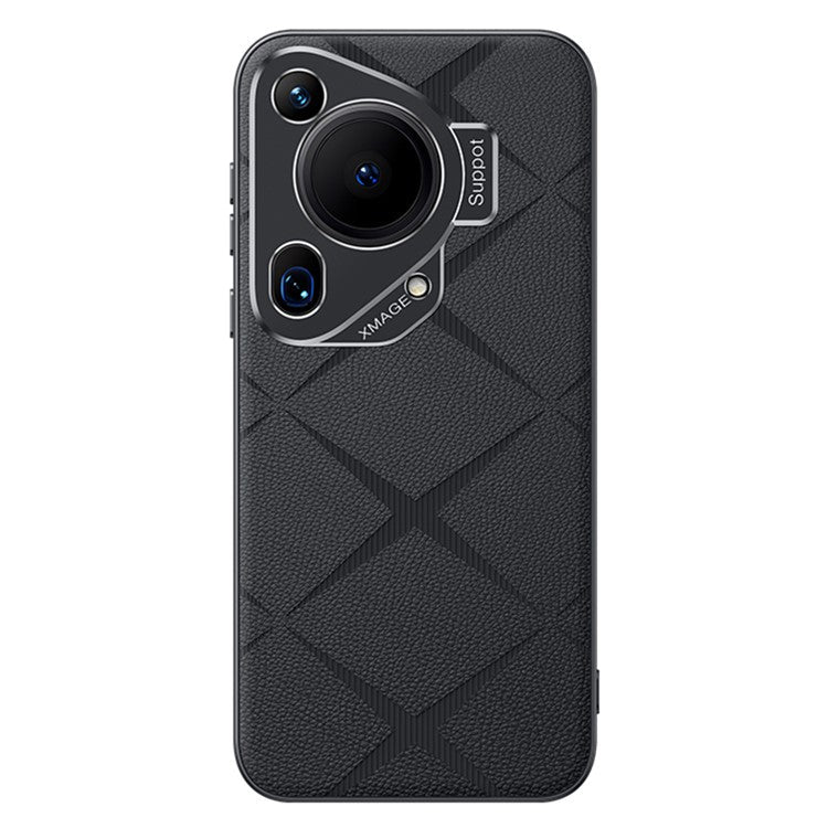 For Huawei Pura 70 Ultra Case with Lens Frame Kickstand PU Leather+TPU+PC Magnetic Phone Cover - Black