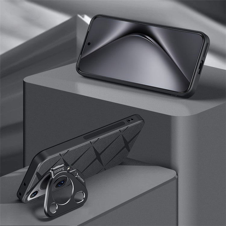 For Huawei Pura 70 Ultra Case with Lens Frame Kickstand PU Leather+TPU+PC Magnetic Phone Cover - Black