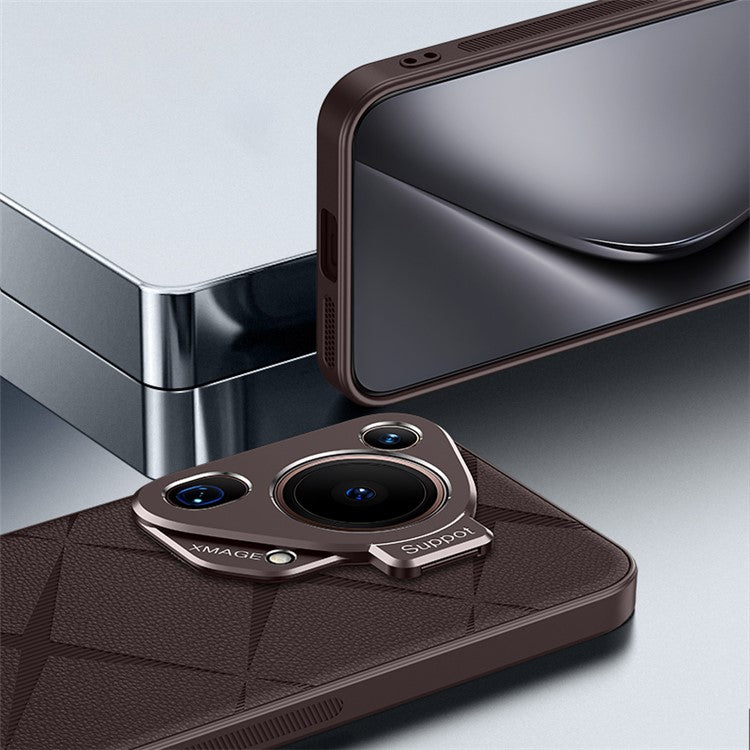 For Huawei Pura 70 Ultra Case with Lens Frame Kickstand PU Leather+TPU+PC Magnetic Phone Cover - Black