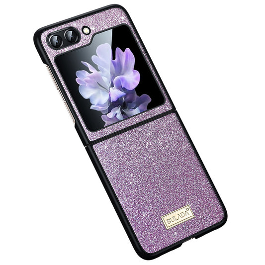 SULADA For Samsung Galaxy Z Flip6 5G Case Glitter Sequins Leather Coated PC + TPU Cover - Purple