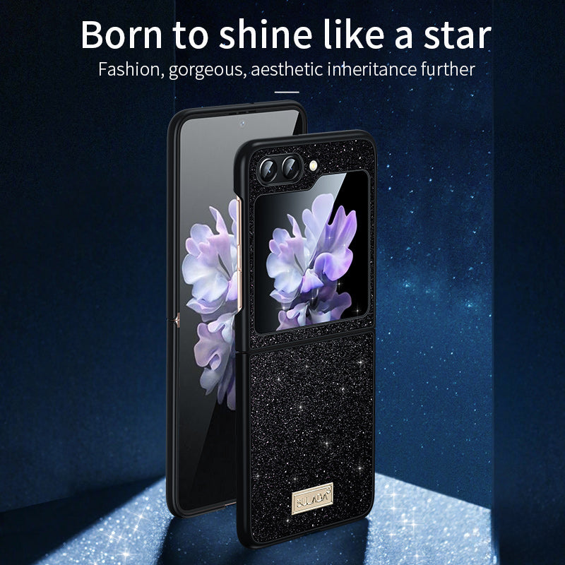 SULADA For Samsung Galaxy Z Flip6 5G Case Glitter Sequins Leather Coated PC + TPU Cover - Multi-color