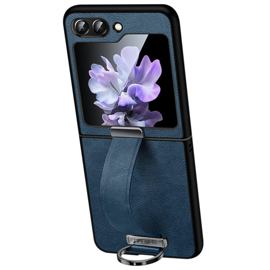 SULADA Fashion Series for Samsung Galaxy Z Flip6 5G Case Wristband Kickstand Leather+PC Phone Cover - Blue