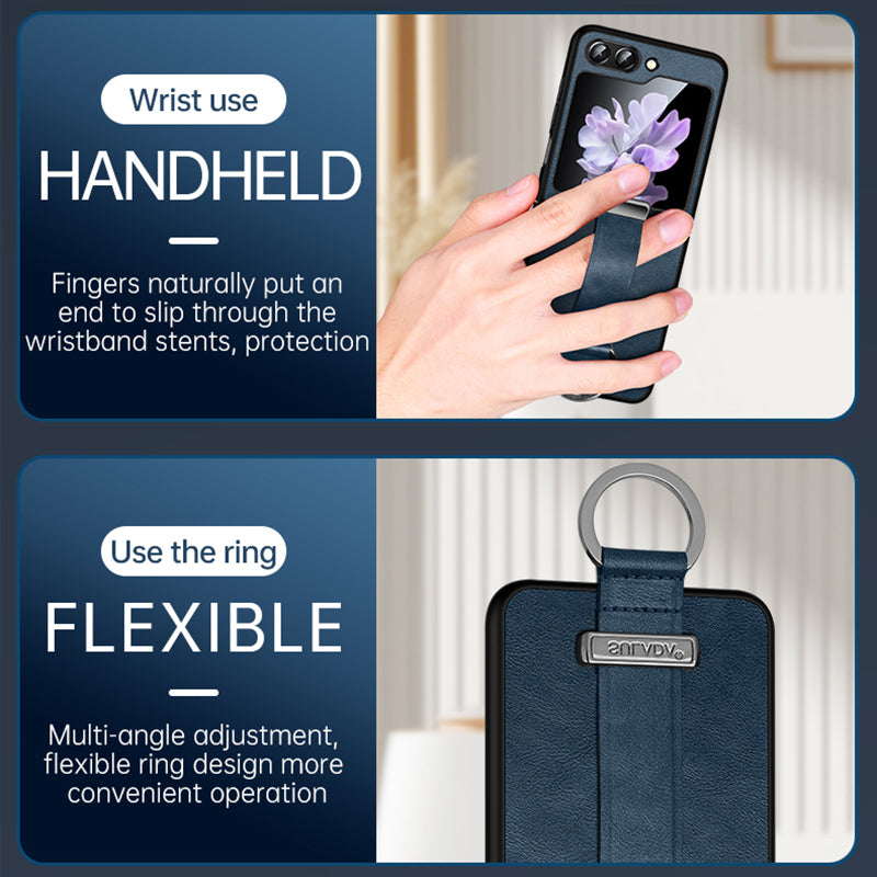 SULADA Fashion Series for Samsung Galaxy Z Flip6 5G Case Wristband Kickstand Leather+PC Phone Cover - Blue