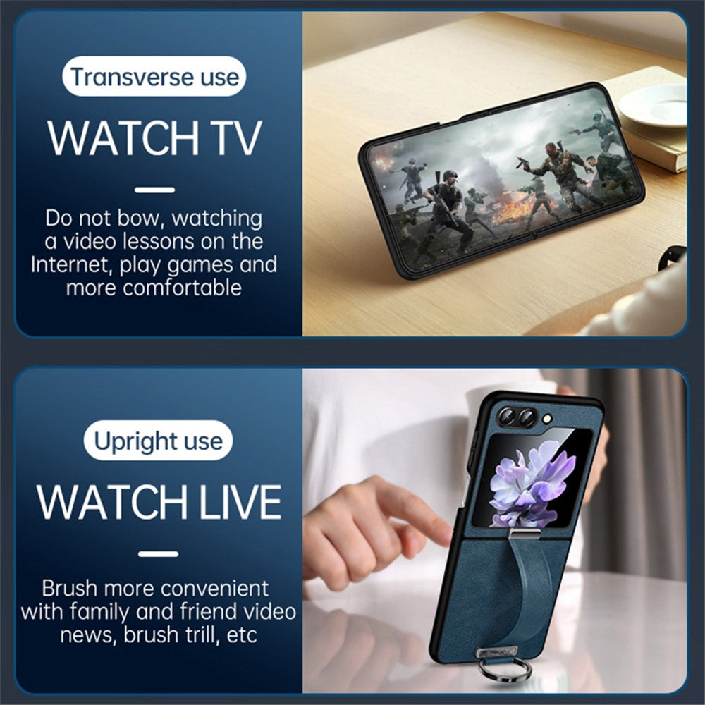 SULADA Fashion Series for Samsung Galaxy Z Flip7 FE 5G / Z Flip6 5G Case Wristband Kickstand Leather+PC Phone Cover - Black