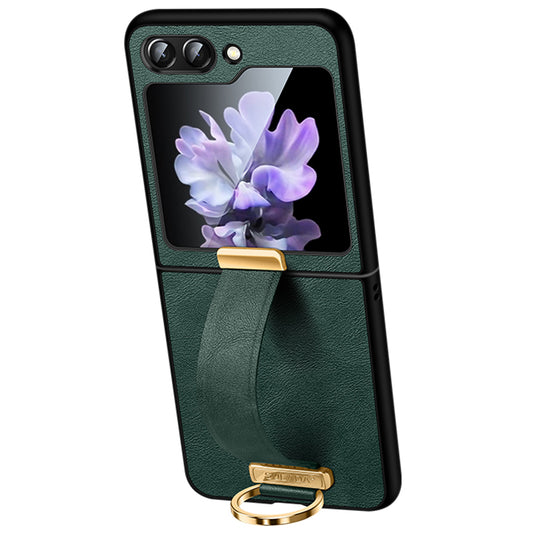 SULADA Fashion Series for Samsung Galaxy Z Flip6 5G Case Wristband Kickstand Leather+PC Phone Cover - Green