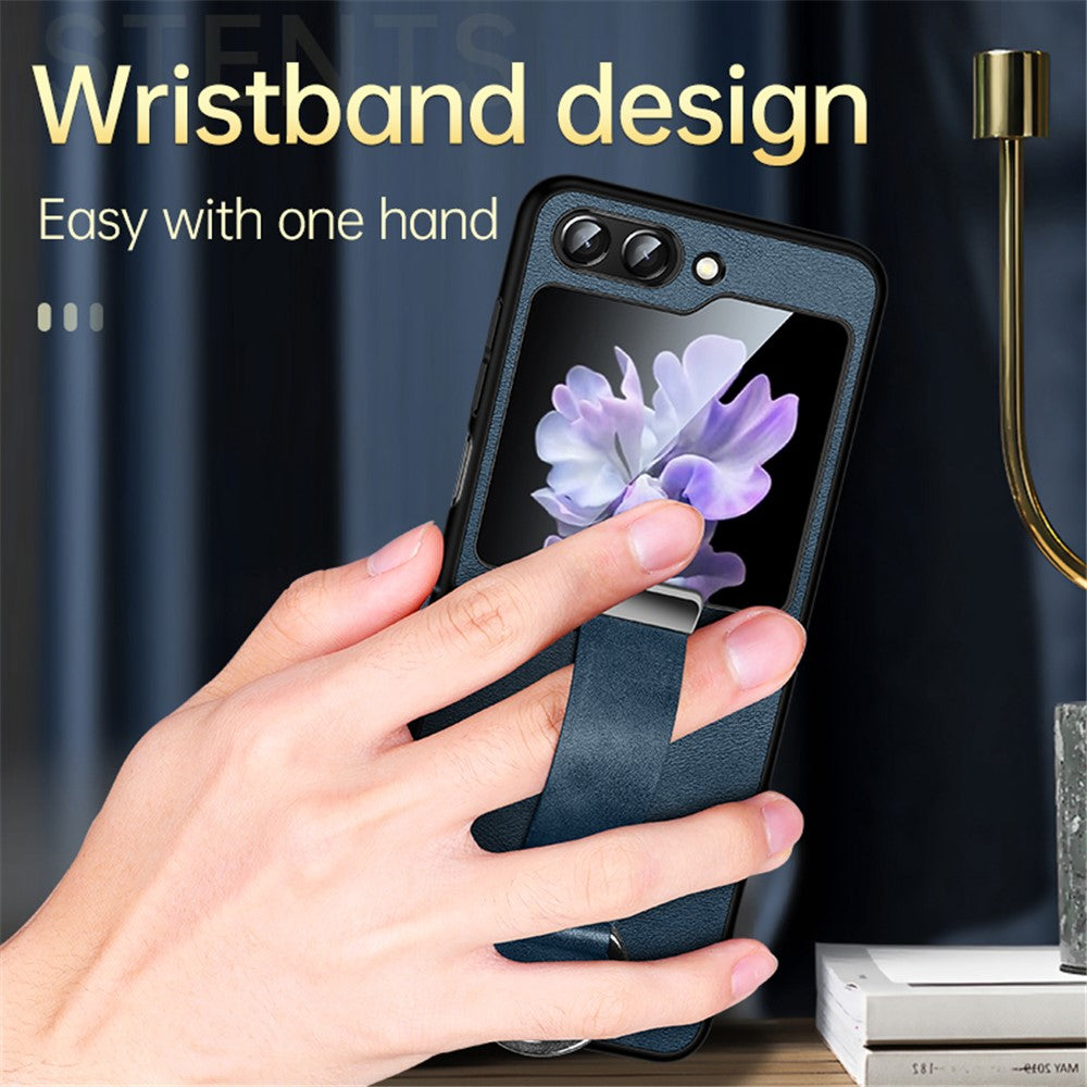 SULADA Fashion Series for Samsung Galaxy Z Flip7 FE 5G / Z Flip6 5G Case Wristband Kickstand Leather+PC Phone Cover - Green