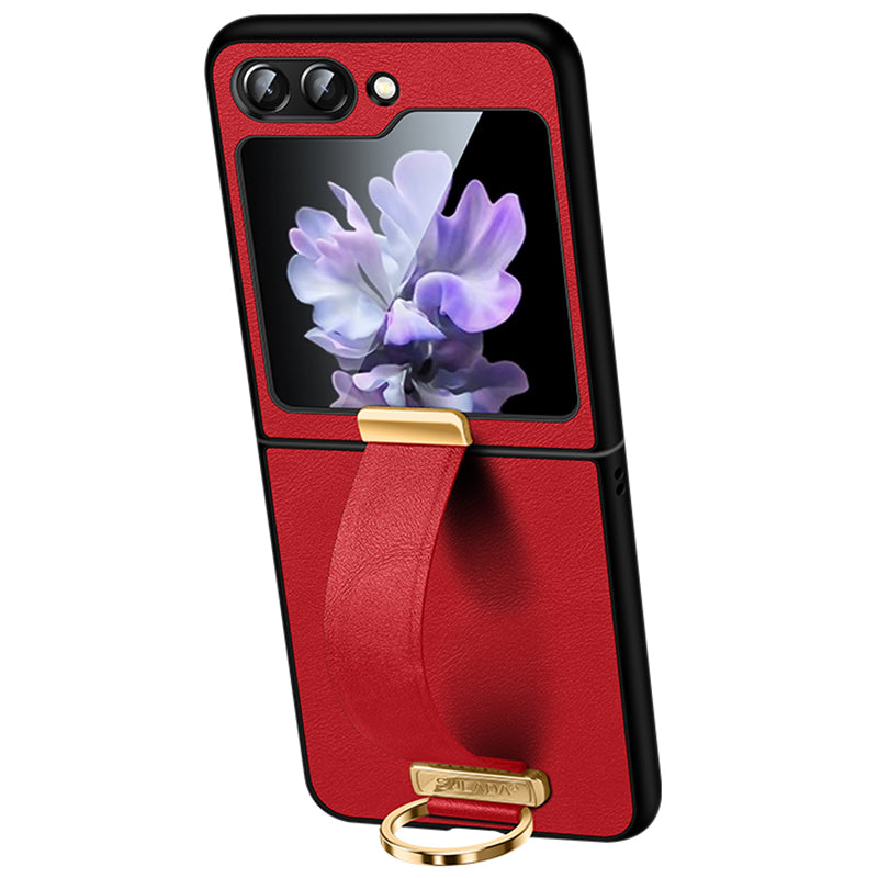 SULADA Fashion Series for Samsung Galaxy Z Flip6 5G Case Wristband Kickstand Leather+PC Phone Cover - Red