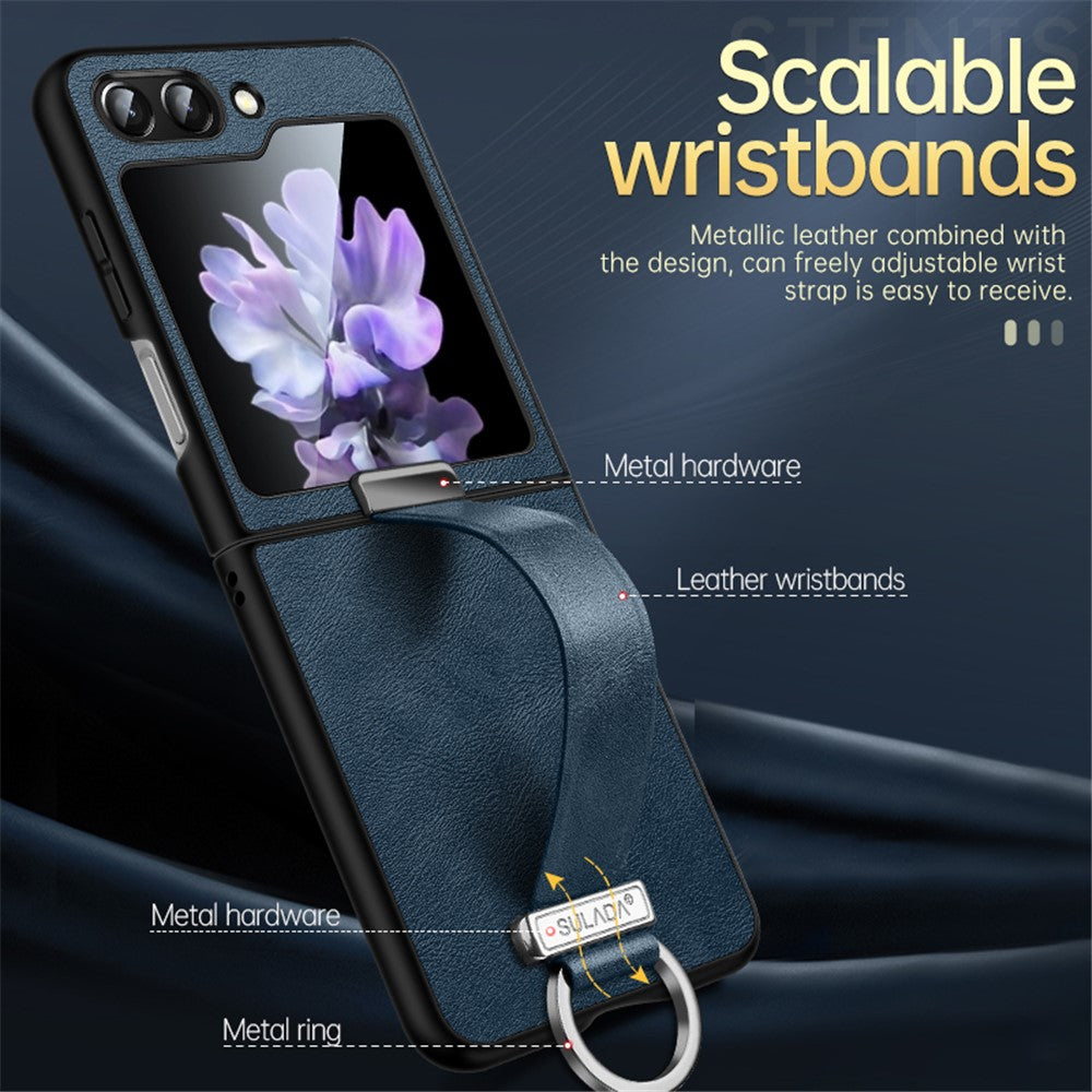 SULADA Fashion Series for Samsung Galaxy Z Flip7 FE 5G / Z Flip6 5G Case Wristband Kickstand Leather+PC Phone Cover - Orange