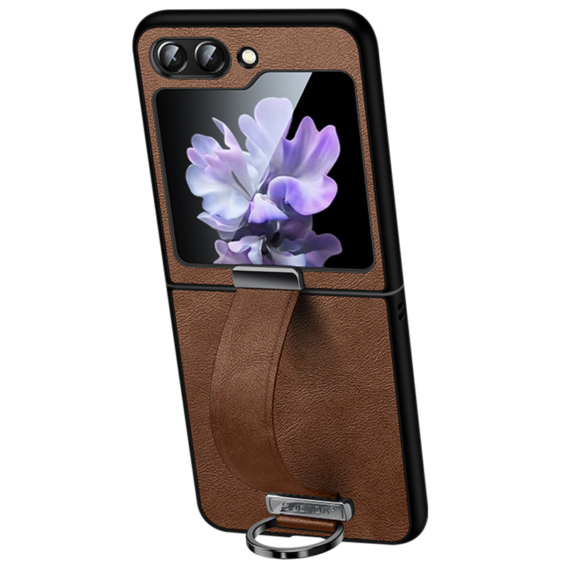 SULADA Fashion Series for Samsung Galaxy Z Flip6 5G Case Wristband Kickstand Leather+PC Phone Cover - Brown