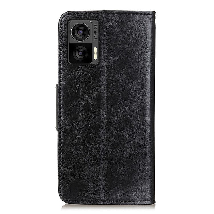 Crazy Horse Texture Phone Case for Motorola Edge 30 Neo 5G, Scratch-resistant Split Leather Phone Flip Wallet Cover with Stand - Black