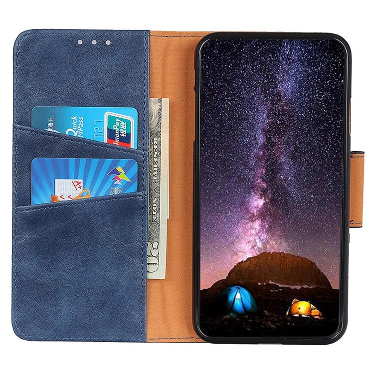 Crazy Horse Texture Phone Case for Motorola Edge 30 Neo 5G, Scratch-resistant Split Leather Phone Flip Wallet Cover with Stand - Blue