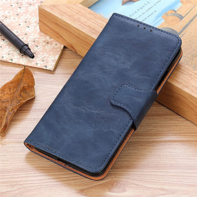 Crazy Horse Texture Phone Case for Motorola Edge 30 Neo 5G, Scratch-resistant Split Leather Phone Flip Wallet Cover with Stand - Blue