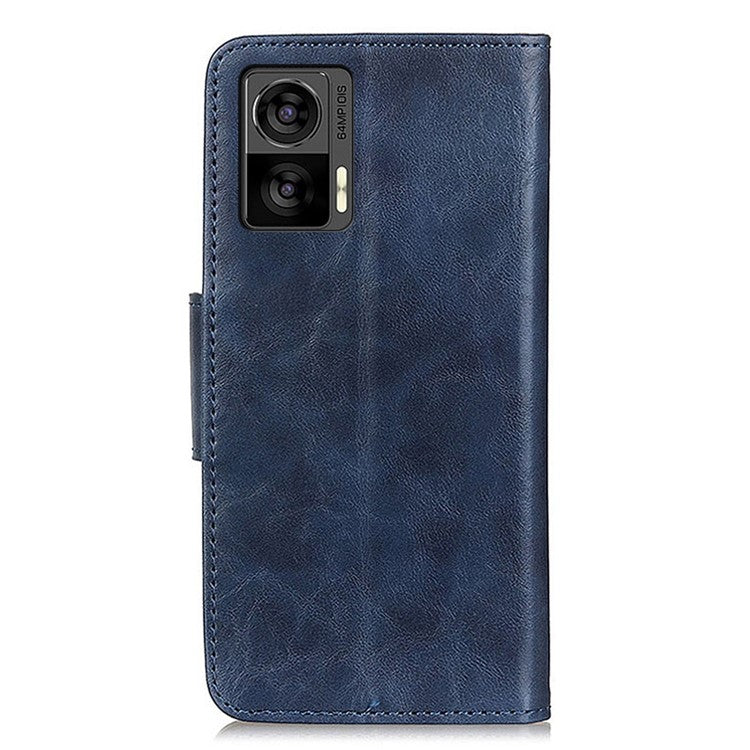 Crazy Horse Texture Phone Case for Motorola Edge 30 Neo 5G, Scratch-resistant Split Leather Phone Flip Wallet Cover with Stand - Blue
