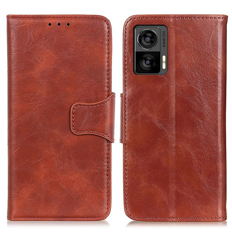 Crazy Horse Texture Phone Case for Motorola Edge 30 Neo 5G, Scratch-resistant Split Leather Phone Flip Wallet Cover with Stand - Brown