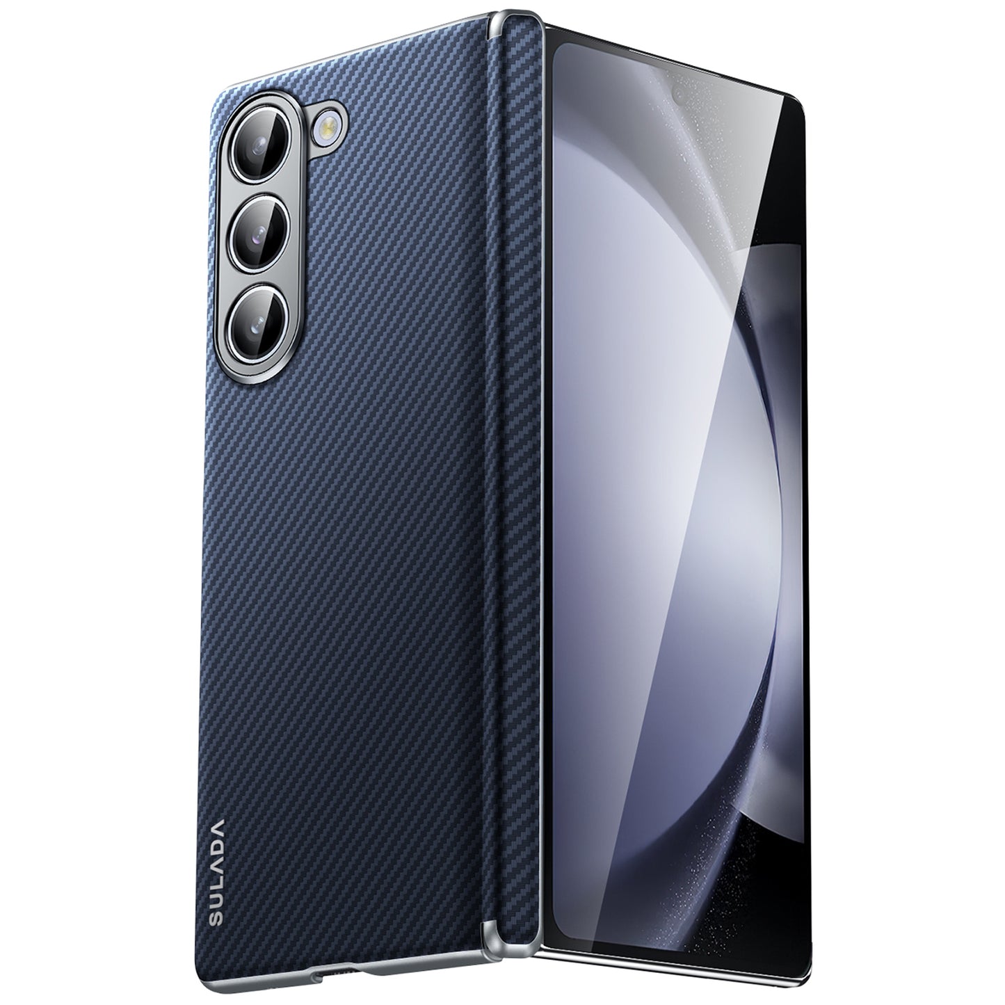 SULADA For Samsung Galaxy Z Fold6 5G Magnetic Case Carbon Fiber Texture Leather+PC Phone Cover - Blue