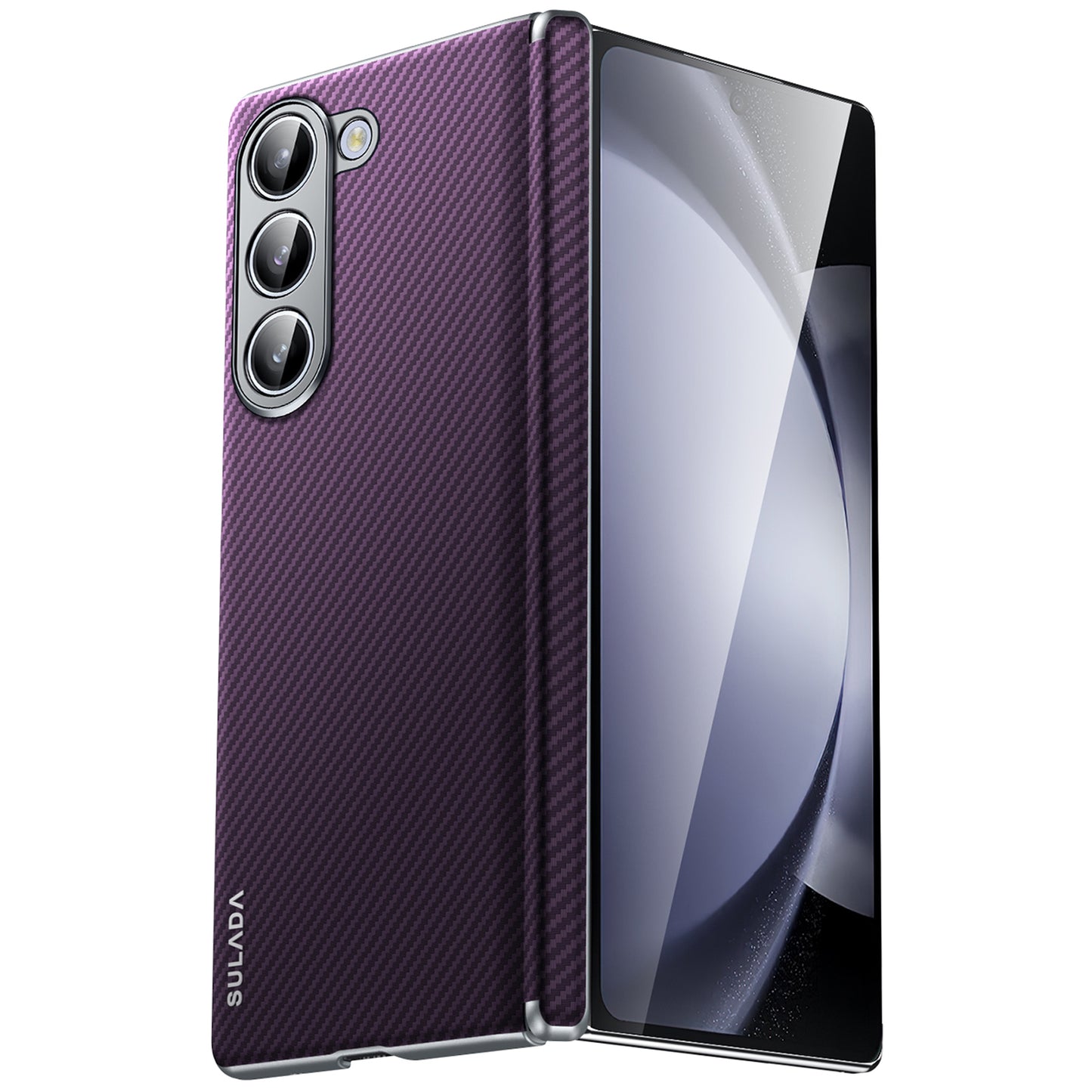 SULADA For Samsung Galaxy Z Fold6 5G Magnetic Case Carbon Fiber Texture Leather+PC Phone Cover - Purple