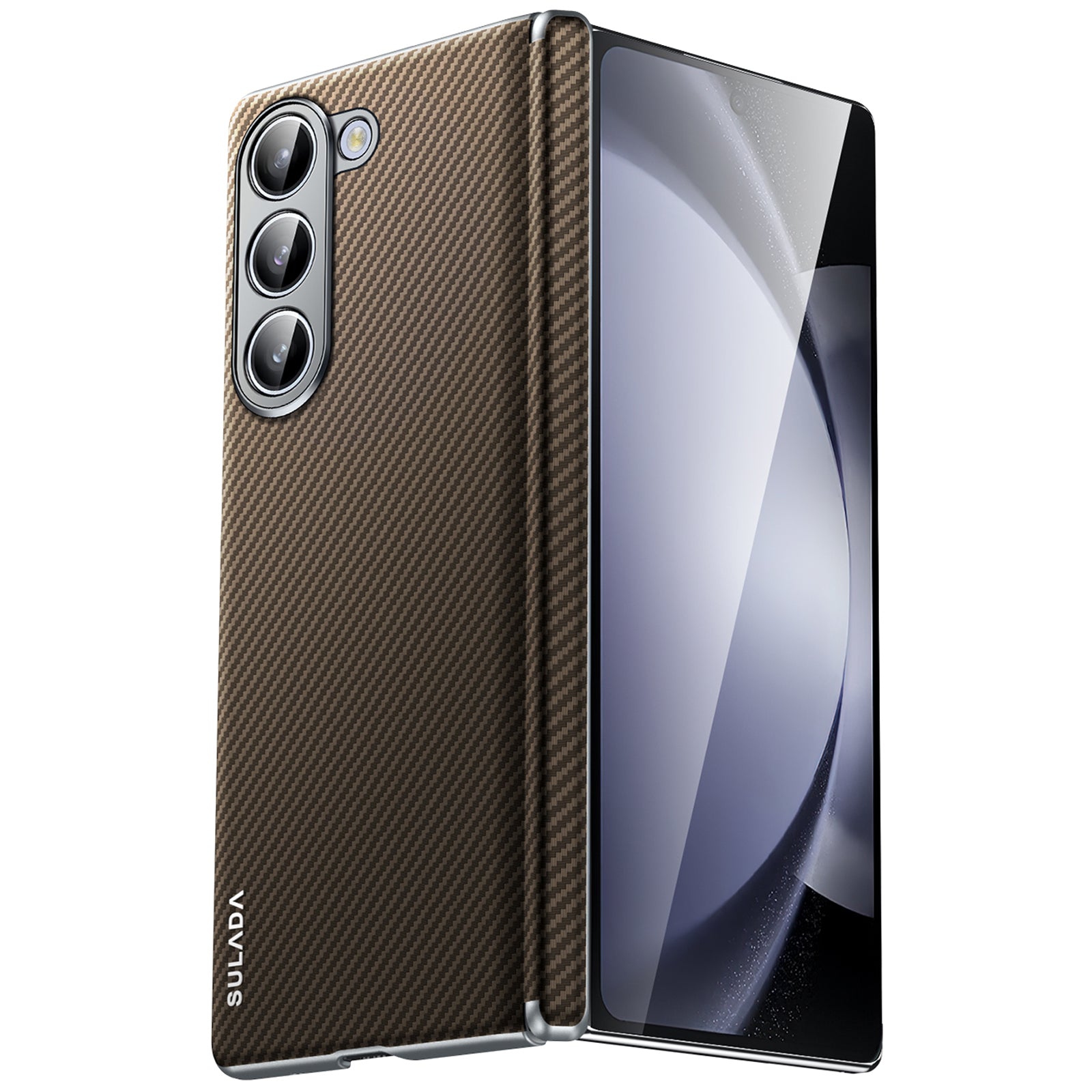 SULADA For Samsung Galaxy Z Fold6 5G Magnetic Case Carbon Fiber Texture Leather+PC Phone Cover - Brown